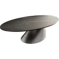 DELIFE Couchtisch Edge, Oval 140x80 cm Keramik Laminam® Noir Desir Braun Conis Edelstahl gebür braun 140 cm x 34 cm x 80 cm