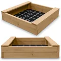 Gartenwelt Riegelsberger Massiver Sandkasten Bulle 150 x 150 cm aus Lärchenholz Bohlen 45 mm Sandkiste Sandbox Spielkasten inkl. Sitzbretter und Bodenplane