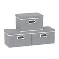 Yawinhe 3 Stück Aufbewahrungsboxen mit Deckel, Faltbare Stoffbox mit Griffen, Boxen Aufbewahrung, für Schlafzimmer, Kleideraufbewahrung, 32x23x20cm, Grau, SNK023G-3