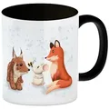 speecheese Tasse Schlauer Fuchs Kaffeebecher Schwarz zur Einschulung mit Tiermotiv und
