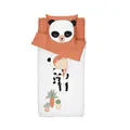 Caradou Kinderbettwäsche MISS PANDA, 4-teilig inkl. Bettdecke, 90x190 cm, Baumwolle, Orange