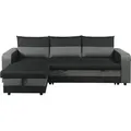 Ecksofa mit Stoffbezug "Victor", umkehrbar/wandelbar - 3-Sitzer - Schwarz - Schwarz/Grau
