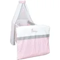 Baby Delux Baby Bettwäsche Bettset 4-tlg Bettausstattung Nestchen Himmel mit Stickerei Princess Stars - Rosa/Grau/Weiß