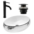 Rea Set von Aufsatzwaschbecken Shila + Waschbeckenarmatur Lungo Black Matt + Stöpsel Black Matt