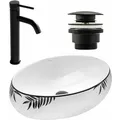 Rea - Set Von Aufsatzwaschbecken Shila + Waschbeckenarmatur Lungo Black Matt + Stöpsel Black Matt