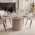 Esstisch Rund Ausziehbar LINNEA Ø 120-160 cm – Säule in Lamellen-Optik – Kaschmir / Beige - Beige