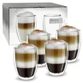 Creano doppelwandiges XXL Thermoglas 400ml, Extra großes hitzebeständiges Kaffeeglas/Teeglas/Latte Macchiato aus Borosilikatglas, 4er Set
