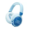 JBL Junior 470 NC, Kabellose Over-Ear Bluetooth-Kopfhörer mit Active-Noise-Cancelling für Kinder, Mikrofon, 50 h Wiedergabe, JBL Safe Sound, geringer Lautstärke, simpler Bedienung und Stickern, Blau