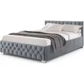 Juskys Polsterbett Nizza 140x200 cm Grau - Bettgestell mit Lattenrost, Stauraum & LED Beleuchtung - Bett mit Samtbezug & Chesterfield-Steppung - Dunkelgrau