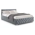 Juskys Polsterbett Nizza 140x200 cm Samt mit Stauraum, LED Beleuchtung & Lattenrost - Chesterfield Steppung & Kopfteil - Bett Bettgestell - Grau