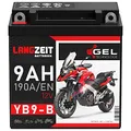 LANGZEIT YB9-B Motorradbatterie 12V 9Ah 190A/EN Gel Batterie 12V doppelte Lebensdauer entspricht YB9-BS CB9-B 50914 GM9Z 12N9-4B-1 vorgeladen auslaufsicher wartungsfrei ersetzt 8Ah