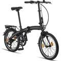 Licorne Bike Phoenix 2D, 20 Zoll Aluminium-Faltrad-Klapprad, Scheibenbremse, Discbremse, V-Bremse Faltfahrrad-Herren-Damen, 7 Gang Kettenschaltung ... - Schwarz