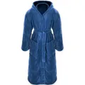 Gräfenstayn Unisex-Bademantel Kuschelfleece Bademantel Kapuze Flanell Fleece, S blau, warm & kuschelig, Waden bis Knöchellang, Fronttaschen, Gürtel, S-XXXL blau S | 126 cm