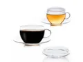 Creano Teeglas Glastasse 2er-Set mit Untertasse & Deckel, 200ml, Glas, 2 bedruckte Gläser