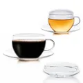 Creano Glas Tasse mit Untertasse & Deckel im 2-er Set, 4-teilig, 200 ml