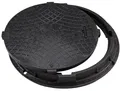 BABYLONPLAST Schachtabdeckung, Schachtdeckel DN600/750 - Runder Kunststoff Kanaldeckel, Ø600/750 mm 15 kN, Belastbar bis 15 kN, UV-Stabilisiert, Sicherungssystem (Schwarz)