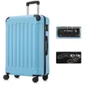 YONSLY Hartschalen-Trolley Premium Hartschalen-Reisekoffer Trolley Kabinenkoffer, 4 Rollen, TSA-Schloss, YKK-Reißverschluss, austauschbare Rollen & Griffe blau 76 cm