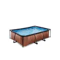 EXIT Toys Aufstellpool Rechteckig 220 x 150 x 65 cm mit Filterpumpe – Für Familien und Kinder – Garten Rahmenpool mit TÜV, CE und EN 16582 – Wood – Braun