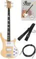 Rocktile Pro RB-400N Lumberjack E-Bass Set - Longscale E-Bass Lumberjack Sondermodell mit 2 Pickups mit separater Volume- und Tonregelung - inkl. Gitarrengurt, Kabel & E-Bass Schule - Natur