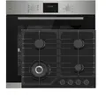 Böhme Einbaubackofen HB60F78PPX mit versenkbare Knebel, Edelstahl Glas mit Heißluft, Teleskopauszug + Gasline Gaskochfeld 60cm Schwarz 4 Brennern... - Silber