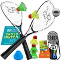 Rush Racket Set RS3 Speed Badminton Set 5-teilig (2X Schläger, 5X Federbälle, 1x Softball, 8X Feldmarkierung, 1x Tragetasche) Crossminton Set - Turbo Badminton Set - Speedbadminton Set (White)