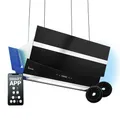 KKT KOLBE Dunstabzugshaube 90 cm | Kopffreie Inselhaube | Edelstahl | schwarzes Glas | WLAN | Nachlaufautomatik | RGBW-LED-Beleuchtung | SensorTouch Bedienung | HERMES-INSEL-908SM