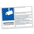 Finest Folia Achtung Videoüberwachung Aufkleber DSGVO BDSG Datenschutz Info Hinweis Schild Diebstahlschutz Kameraüberwachung Blau Video Überwachung R068 (Zum selbst ausfüllen, 15x10 cm)