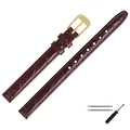 MARBURGER Uhrenarmband 12mm Leder Braun Gold Kroko (Caiman) Prägung Mit Naht - Montage Set 5291231000220