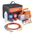 VEVOR 113 L/min Vakuumpumpe, einstufig, Drehschieber-HVAC-Luftvakuumpumpe, A/C-Kältemittelverteiler-Manometer-Kit, mit Tragetasche, für Kältemittel R134a R22 R410a R1234YF