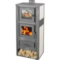Kaminofen mit Backfach Weiß Holzofen 12,1 kW Kamin Ambasador Ofen Dauerbrandofen Werkstattofen Schwedenofen Hüttenofen Heizofen - Weiß/Schwarz