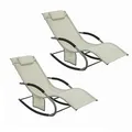 SoBuy Sonnenliege 2 Personen Liegestuhl Gartenliege wetterfest Schaukelstuhl mit Kopfkissen Schaukelliege Strandliege Outdoor Terrasse Balkon Camping bis 150 kg Beige Gartenmöbel OGS28-MIx2