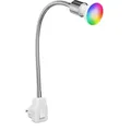 ledscom.de Steckdosenlampe LESCH Leselampe Schwanenhals, Schalter, Chrom inkl. Smart Home RGBW GU10 LED Lampe, 5,41W, 473lm