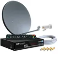 Digitale Satanlage Komplettset 60cm Sat-Schüssel Spiegel Antrazit HDTV Sat-Receiver 2X USB LNB 0,1dB Kabel Sat Anlage 1 Teilnehmer Full HD Astra 19°E Deutsch F-Steckern