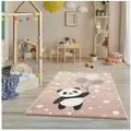 Jimri Kinderteppich Happy Friends Teppich für Kinderzimmer, Kinderteppich Bär Hase Panda, Rechteckig rosa Rechteckig | 120 cm x 170 cm