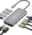 NOVOO Docking Station 4K@60Hz Triple Display USB-C Hub Dual HDMI mit 4K@60Hz DisplayPort Multiport USB-C Adapter, 2 HDMI 4K@60Hz, Gigabit Ethernet