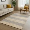 MY-RUG Jute Teppich 60x90 cm | handgewebter Juteteppich in Sisal Optik | flach gewebter Sisalteppich | hangefertigter Wohnzimmerteppich nachhaltig aus Jutefaser | Earth Weave gestreift grau