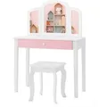 Costway 2 In 1 Kinder Schminktisch mit Klappbarem Spiegel Weiß