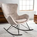 Design Schaukelstuhl SCANDINAVIA SWING champagner greige Samt Schaukelsessel - Beige