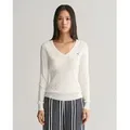 Gant für Damen. 4800101 Weißer Rippenstrickpullover mit Achten (XS), Lässig, Baumwolle, Langarm