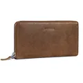 ROYALZ 'Lilly' Vintage Portemonnaie Damen Groß mit Reißverschluss Büffel-Leder RFID Schutz Frauen Geldbörse Querformat, Farbe:Sonora Braun