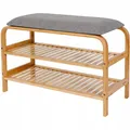 Schuhregal aus Bambus mit Sitzbank Schuhbank Sitzkissen 70x30x46cm Grau