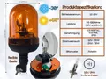 Rundumleuchte 12V / 24V H1 flexibler Fuss Rundumkennleuchte Warnleuchte gelb E9