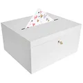 Creative Deco Weiße Holzkiste mit Deckel Kartenbox Hochzeit | 29x25x15 cm | Geldgeschenke Holzbox mit Schlitz, Schloss und Schlüssel Geschenkkarten Box Geldbox Briefbox Kasten | Lagerung Spendenbox