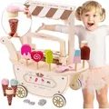 Hölzerne Eisdiele für Kinder - Wagen auf Rädern mit Zubehör