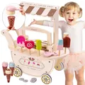 Eiswagen Holzspielzeug Set  Eisdiele mit Magnetischem Zubehör, Kuchenzubehör ...