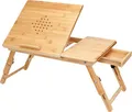 CASARIA® Laptoptisch Bambus Höhenverstellbar mit Schublade Belüftet Neigbar Faltbar Laptopständer Betttisch Bett Couch Sofa