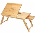Casaria - Laptoptisch Höhenverstellbar Holz 5-fach Neigbar Inkl. Schublade Lüftungslöcher Klappbar Bambus Laptop Notebook Ständer Bett Couch Sofa Tisch