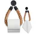 HENNEZ Toilettenpapierhalter ohne Bohren - Naturjute-Seil - stylish, mattschwarz, Klorollenhalter Klopapierhalter WC Rollenhalter