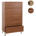Kommode HWC-M49, Highboard Schrank, 3D-Design 5 Schubladen MDF Metall 145x80x44cm ~ Walnuss-Optik