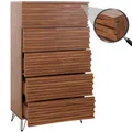 Mendler Kommode HWC-M49, Highboard Schrank, 3D-Design 5 Schubladen MDF Metall 145x80x44cm - Walnuss-Optik